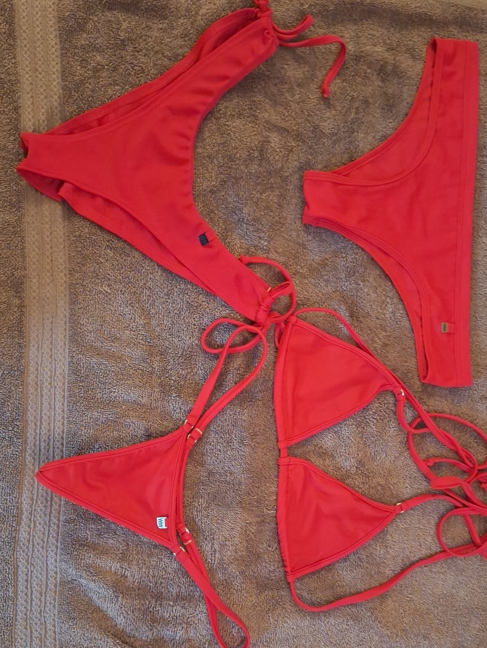 Red Triangle Bikini Set with Tie Details